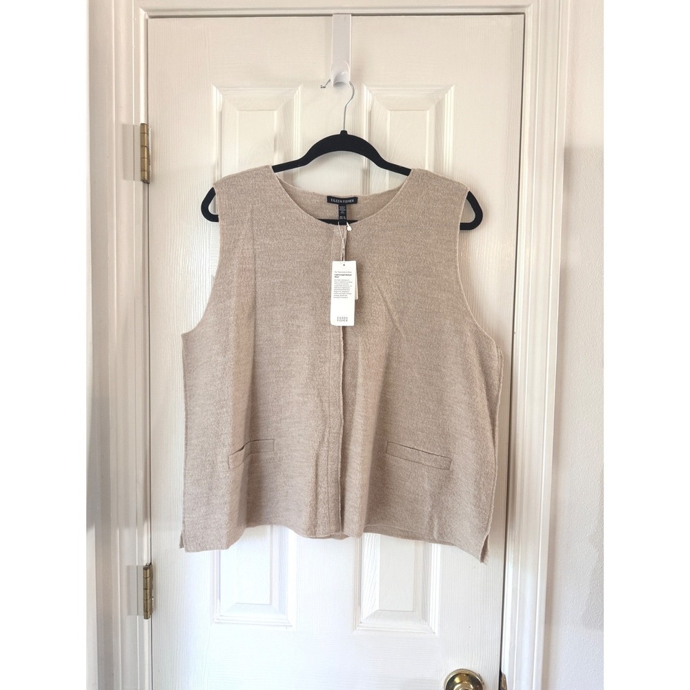 Eileen Fisher Maple Oat 100% RWS Wool Round Neck Vest XL F4BWN-V1253M NEW
